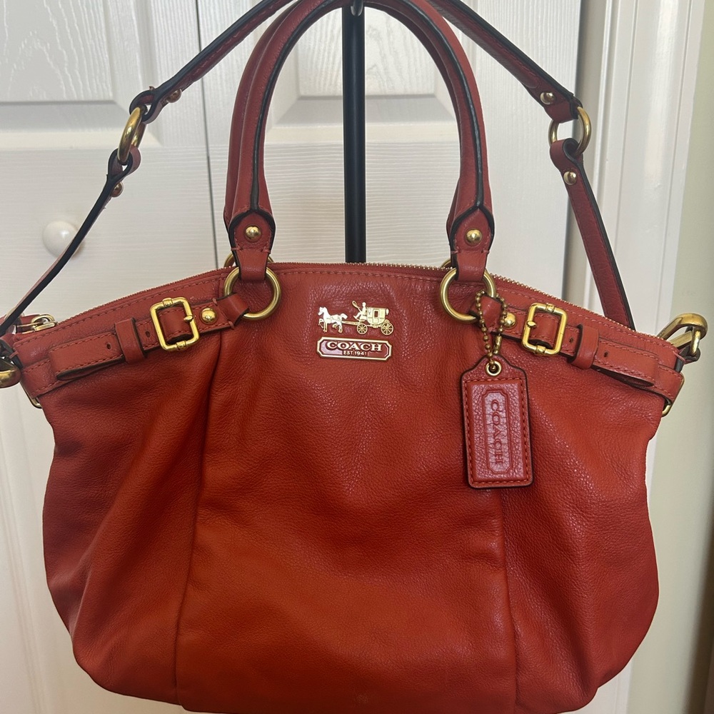 Burnt Orange Leather, Madison Lindsay Satchel, Shoulder Bag with Gold hardware